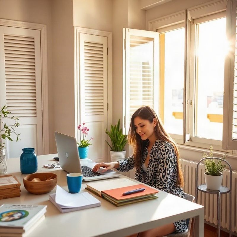 Dos personas trabajando juntas en un apartamento luminoso de Málaga