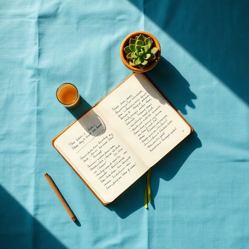 Escritorio luminoso con un cuaderno abierto
